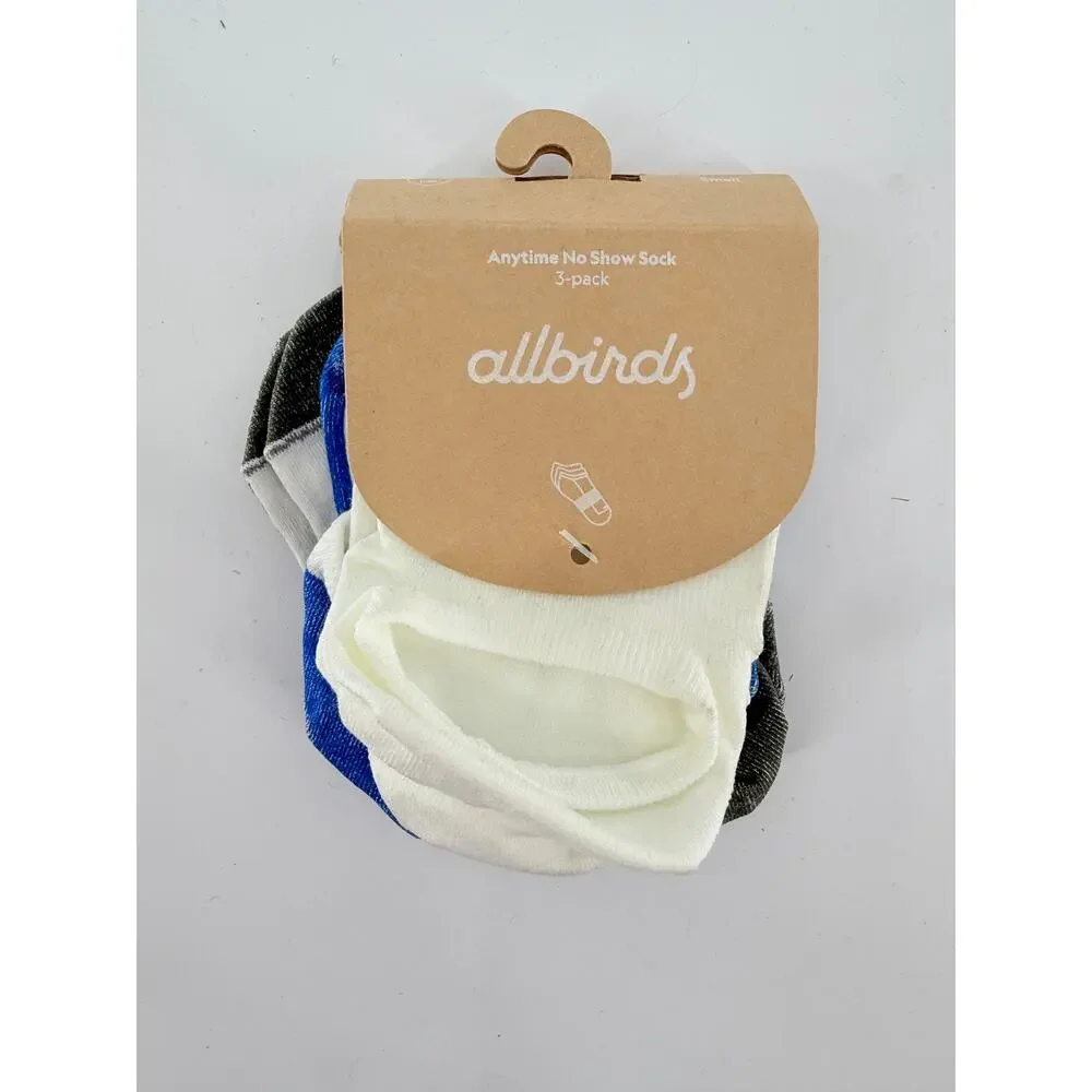 Allbirds Anytime No Show Sock 3-Pack Small NWT White / Blz Blue / Blz Green
